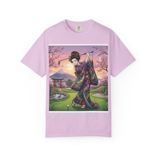 Zen Spot Golf Custom Kimono Art Geisha Golfing Sunset T-Shirt
