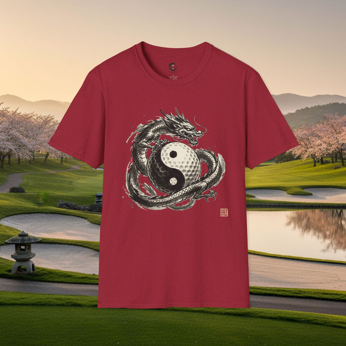 Yin Yang Golf Ball Dragon Golf T-Shirt — Asian Dragon Golf Ball Tee