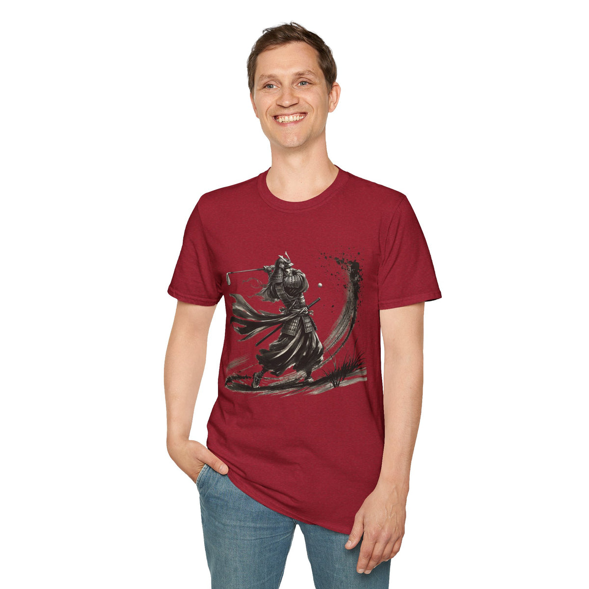 Armored Samurai Ink Art T-Shirt — Monochrome Warrior Golf Graphic Tee