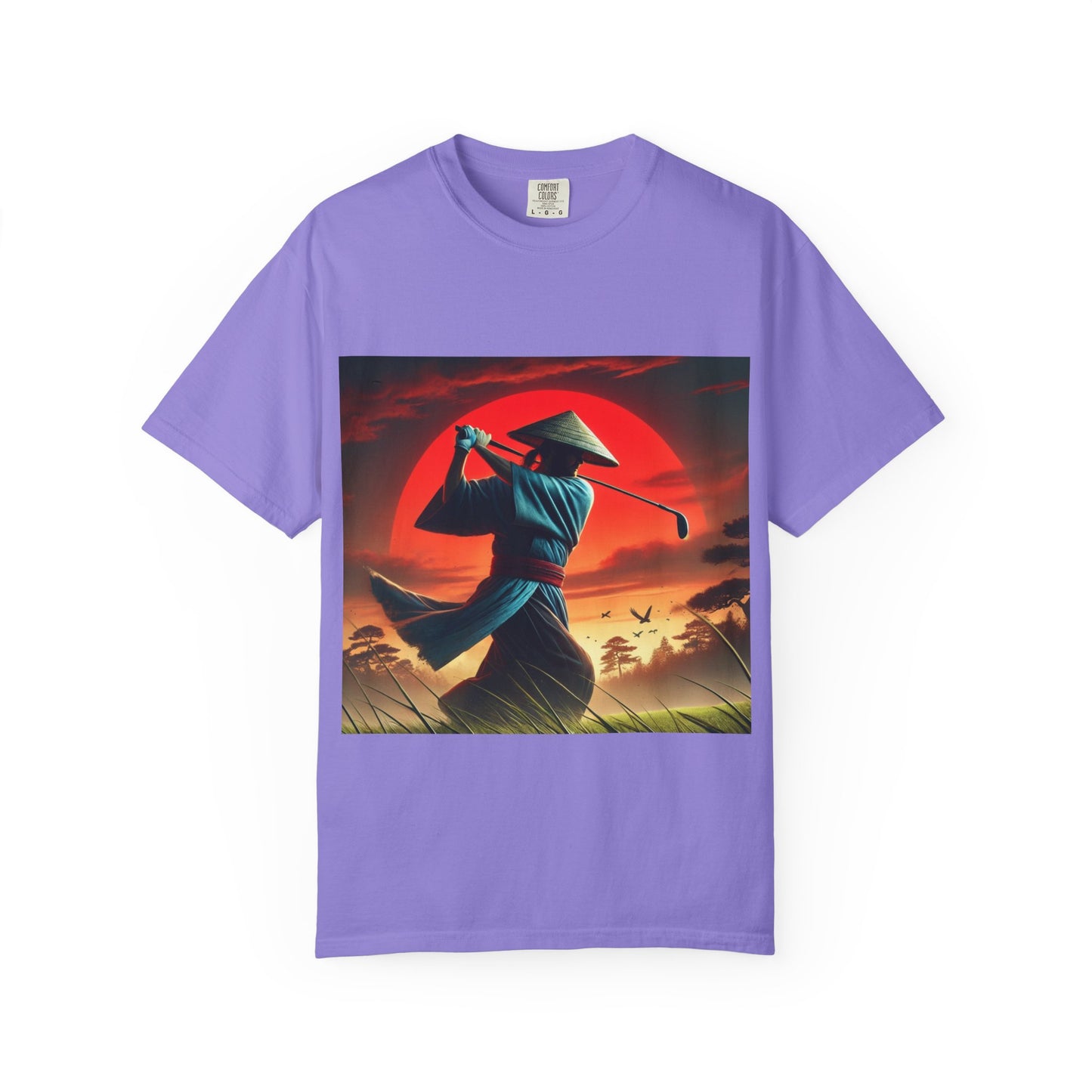 Zen Spot Golf Custom Sunset Samurai Golfer Graphic T-Shirt