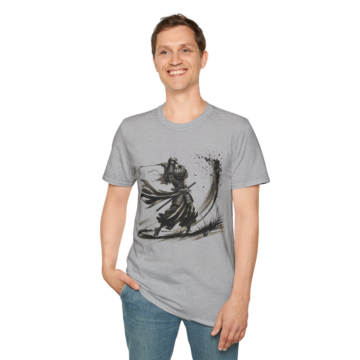 Armored Samurai Ink Art T-Shirt — Monochrome Warrior Golf Graphic Tee