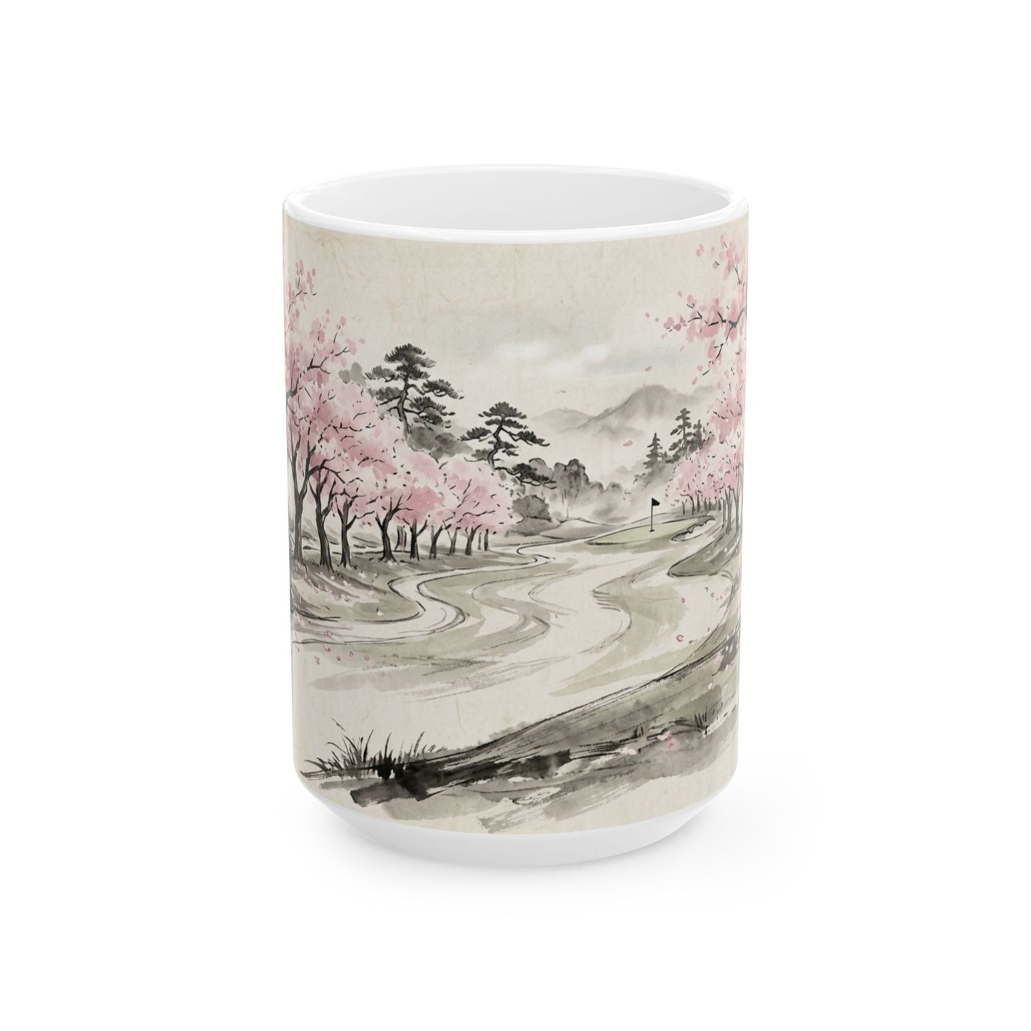 Zen Spot Golf Custom Cherry Blossom Golf Course Ceramic Mug Japanese Sakura Tea Coffee Cup (11oz/15oz)