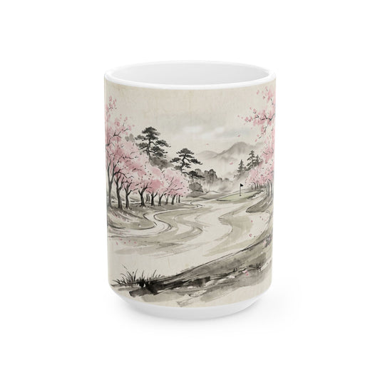 Zen Spot Golf Custom Cherry Blossom Golf Course Ceramic Mug Japanese Sakura Tea Coffee Cup (11oz/15oz)