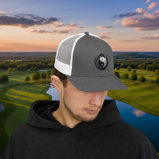 Embroidered Yin Yang Dragon Golf Ball Trucker Hat