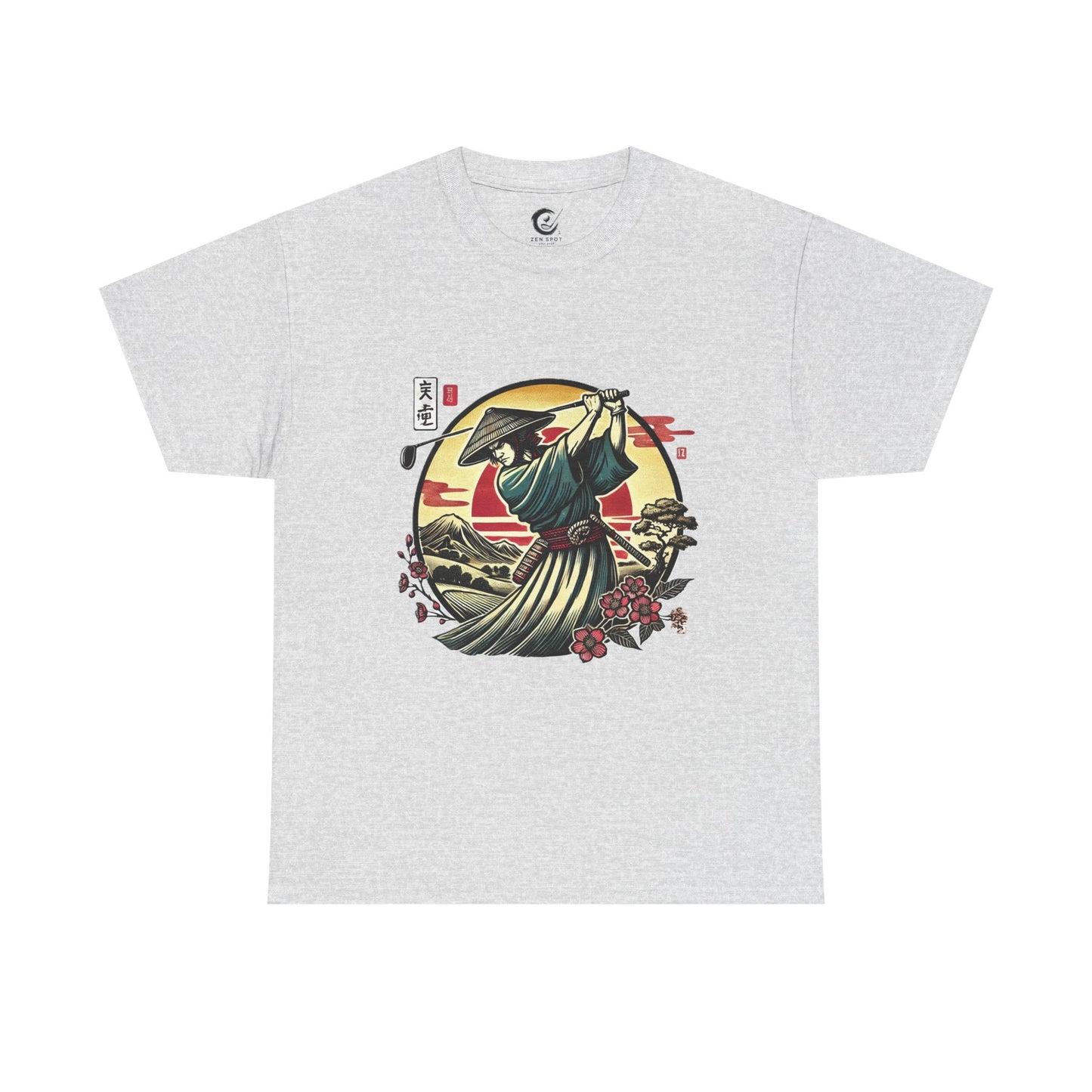 Zen Spot Customized Gildan Samurai Golfer Sunset T‑Shirt — Japanese Warrior Graphic Tee
