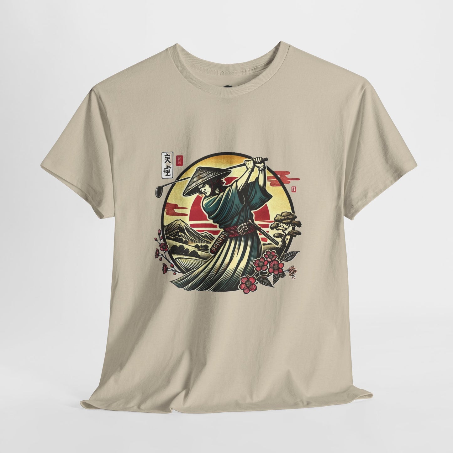 Zen Spot Customized Gildan Samurai Golfer Sunset T‑Shirt — Japanese Warrior Graphic Tee