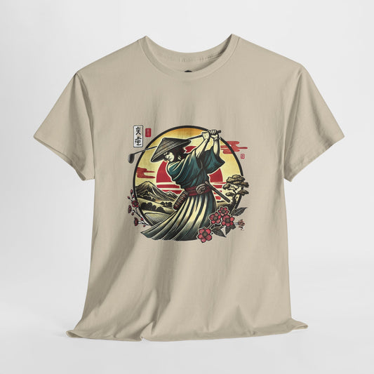 Zen Spot Customized Gildan Samurai Golfer Sunset T‑Shirt — Japanese Warrior Graphic Tee