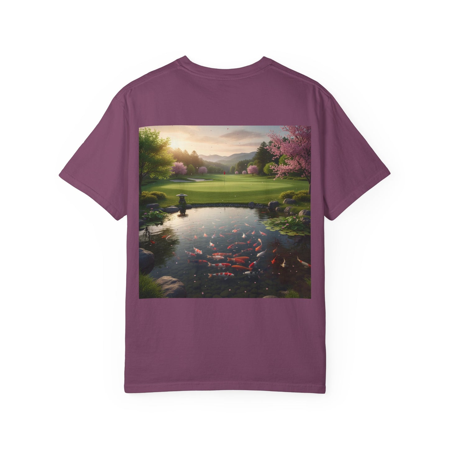 Zen Spot Golf Custom Koi Pond Sunset Graphic T-Shirt