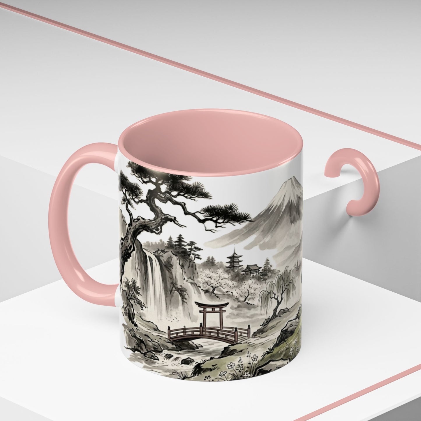 Zen Spot Golf Custom Japanese Golf Scene Accent Coffee Mug Ukiyo-e Style Golfing Geisha (11/15oz)