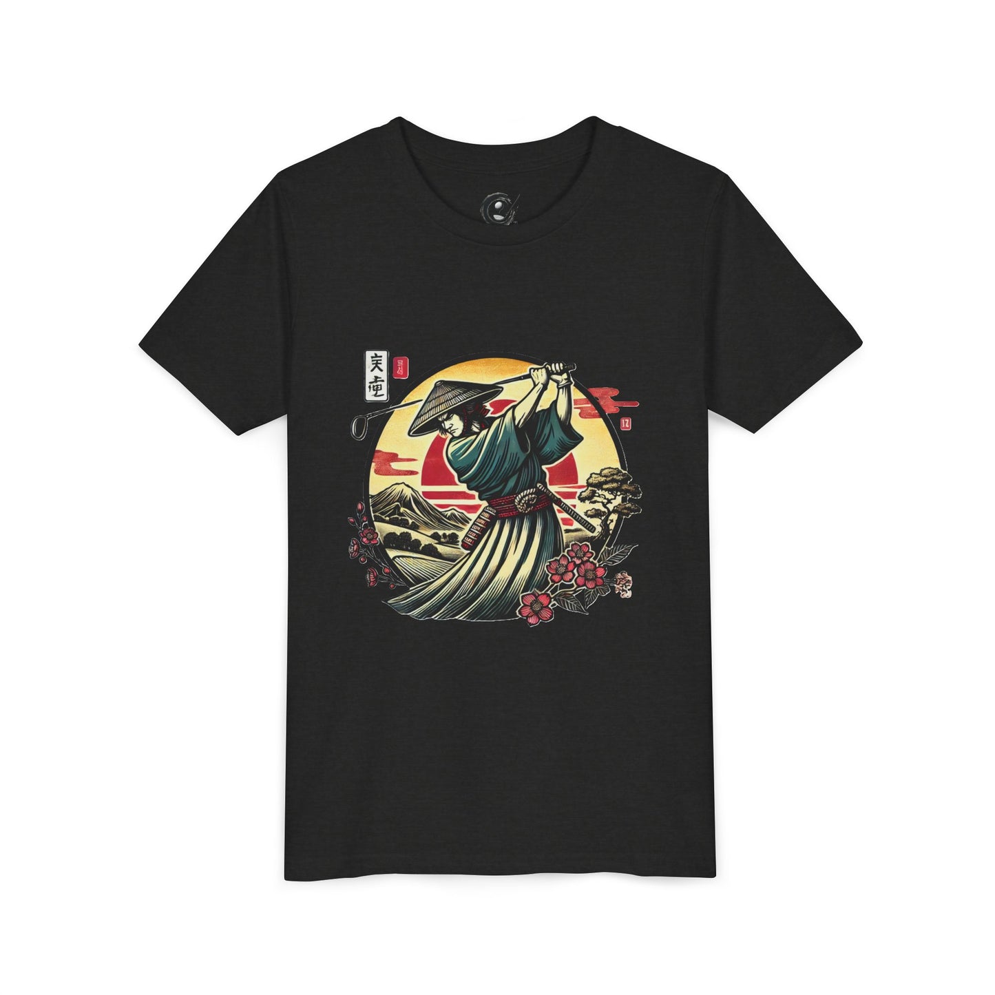 Zen Spot Golf Custom Samurai Golfer Sunset Graphic Youth T-Shirt