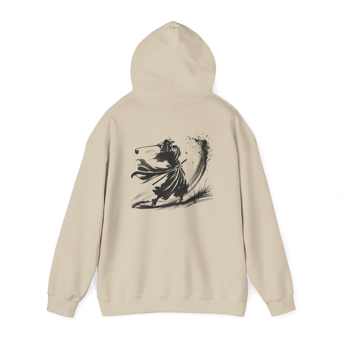 Zen Spot Golf Custom Gildan Samurai Golfer Ink Brush Stroke Hoodie | Sumi-e Warrior Back Print