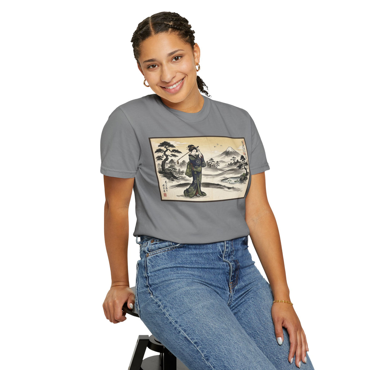 Vintage Geisha Golfer & Mount Fuji Graphic T-Shirt