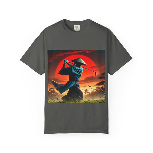 Zen Spot Customized Comfort Colors Samurai Golfer T-Shirt — Sunset Warrior Graphic Tee