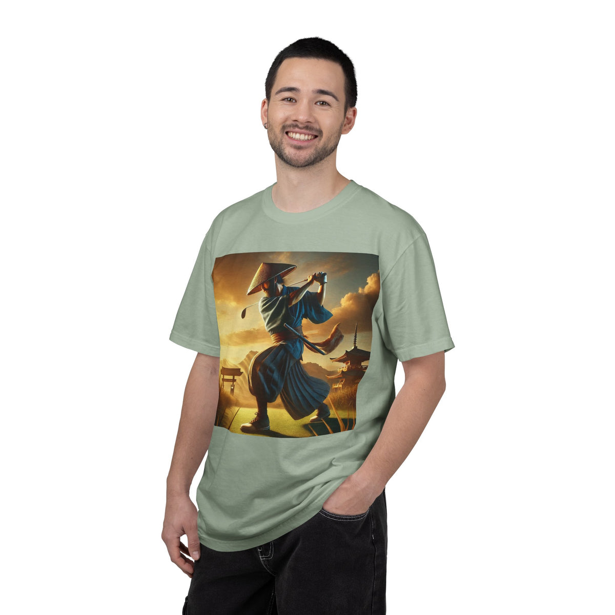 Vintage Martial Arts Samurai Golfer Sunset Graphic T-Shirt