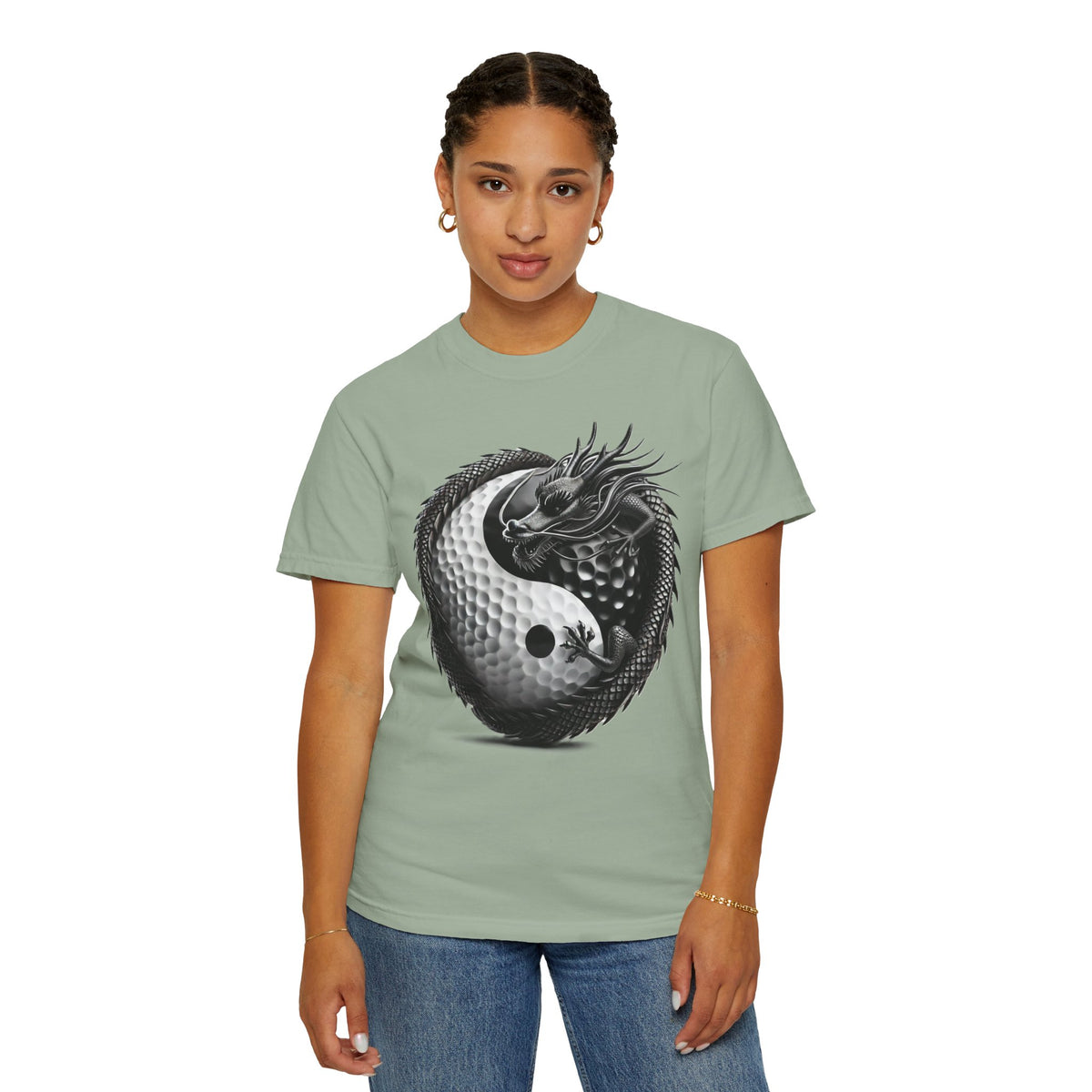 Dragon Coiling Yin Yang Golf Ball Graphic T-Shirt