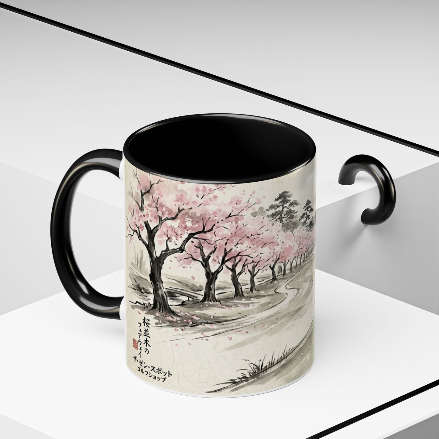 Zen Spot Golf Custom Cherry Blossom Golf Mug Scenic Sakura Golf Course Coffee Cup (11/15 oz)