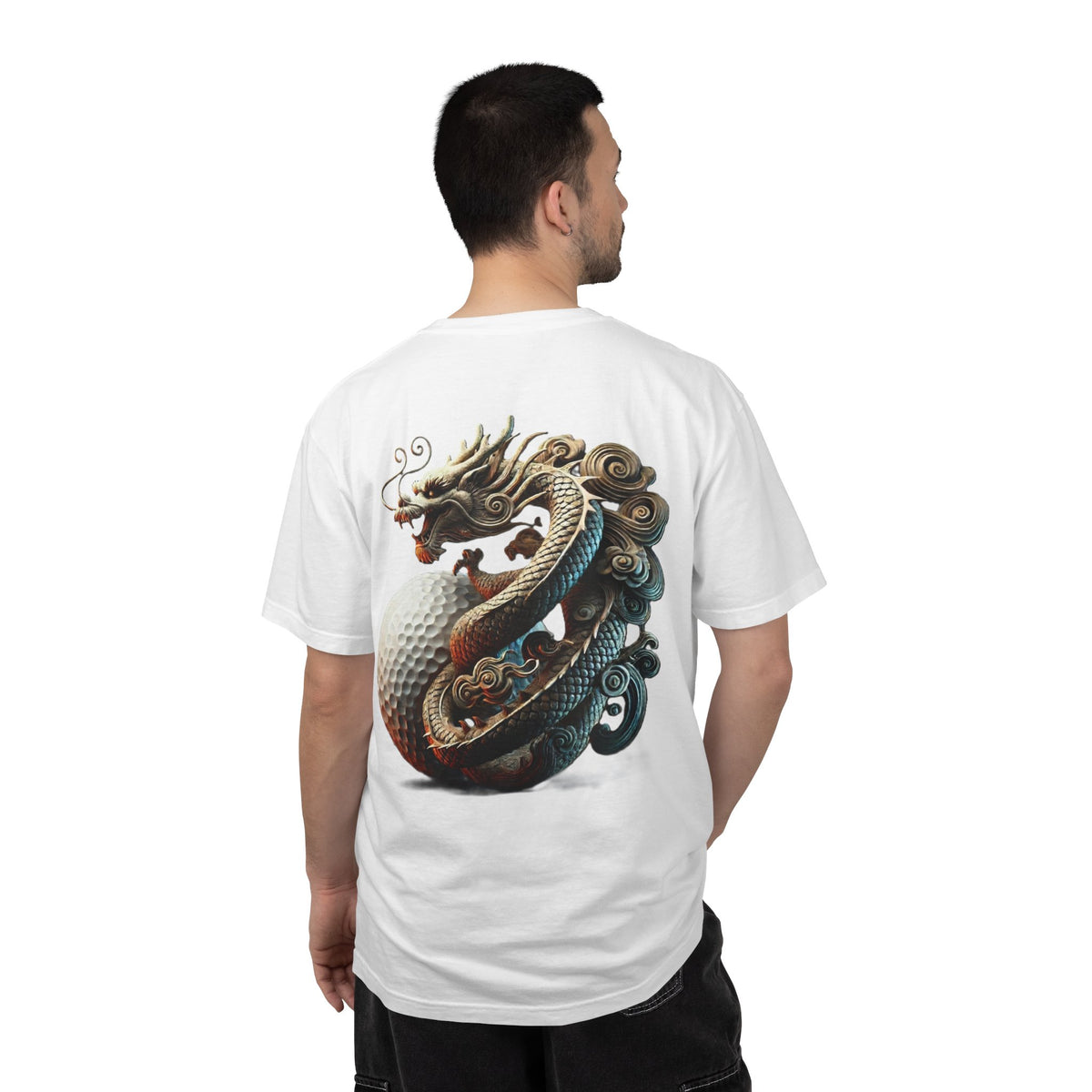 Enso Circle Chest Dragon Golf Ball Back Design Graphic T-Shirt