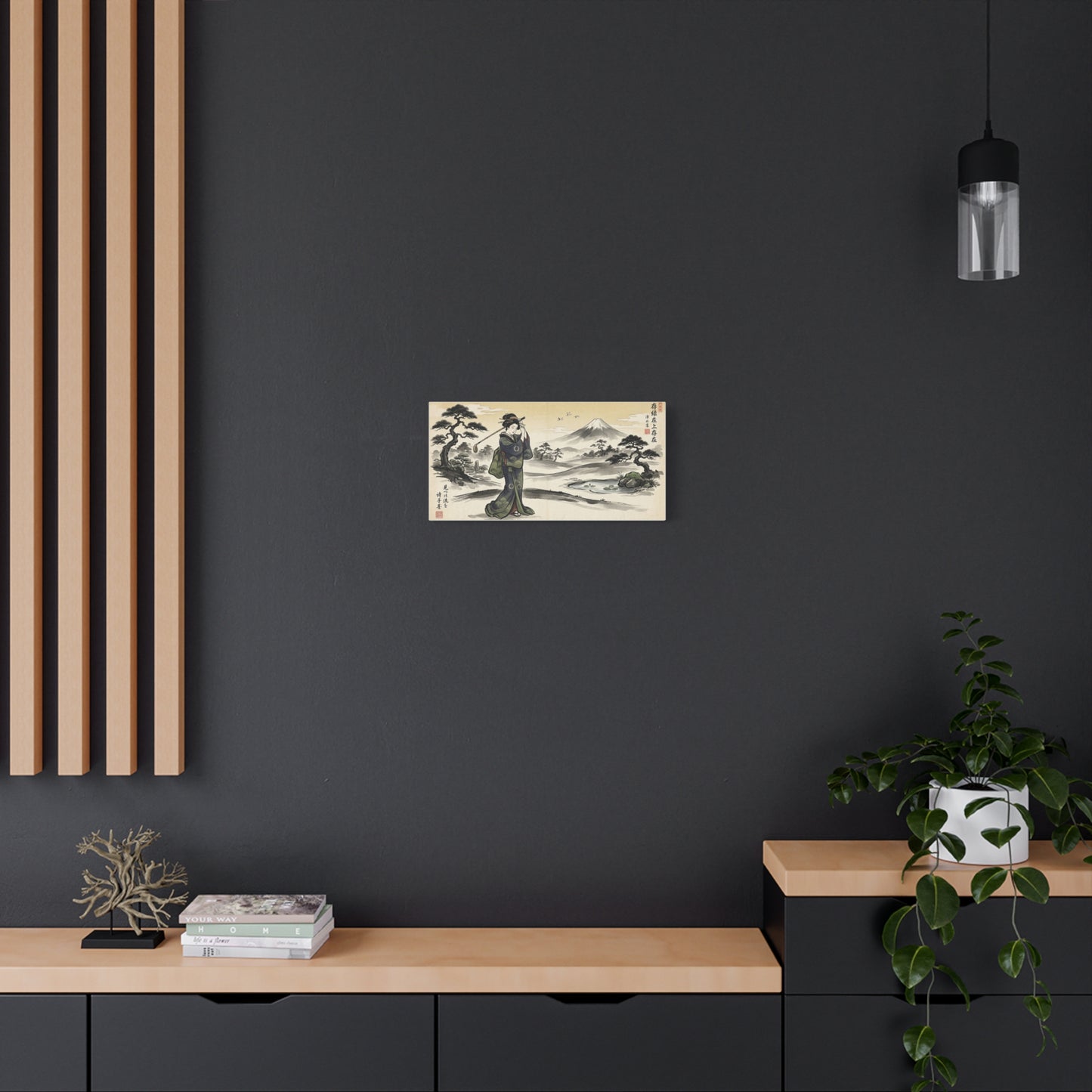 Vintage Japanese Geisha Landscape Canvas Wall Art — Matte Stretched Print