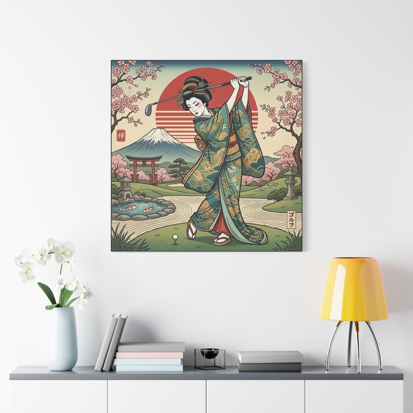 Geisha Golf Ukiyo-e Matte Canvas