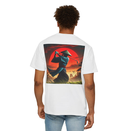 Enso Circle Golf  Stroke Chest Sunset Warrior Samurai Golfer Back Graphic T-Shirt
