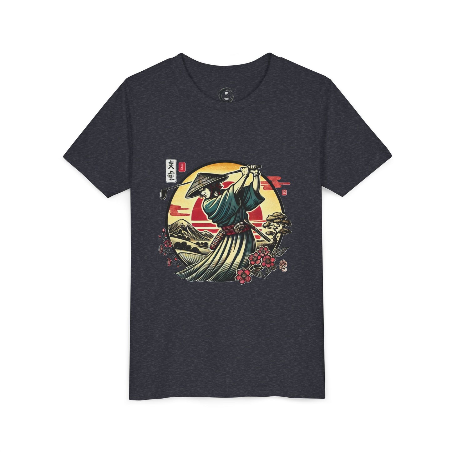 Zen Spot Golf Custom Samurai Golfer Sunset Graphic Youth T-Shirt