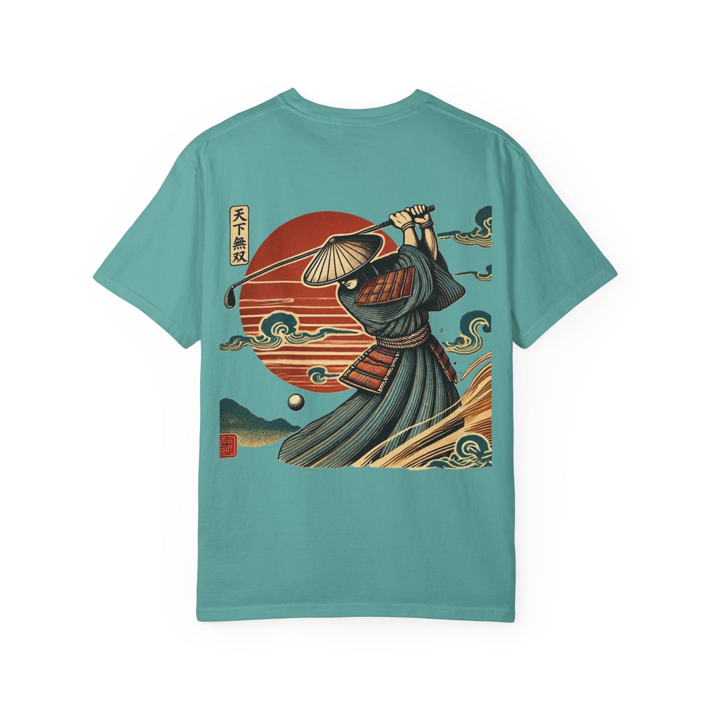 Zen Spot Golf Custom Samurai Golfer Sunset Graphic T-Shirt