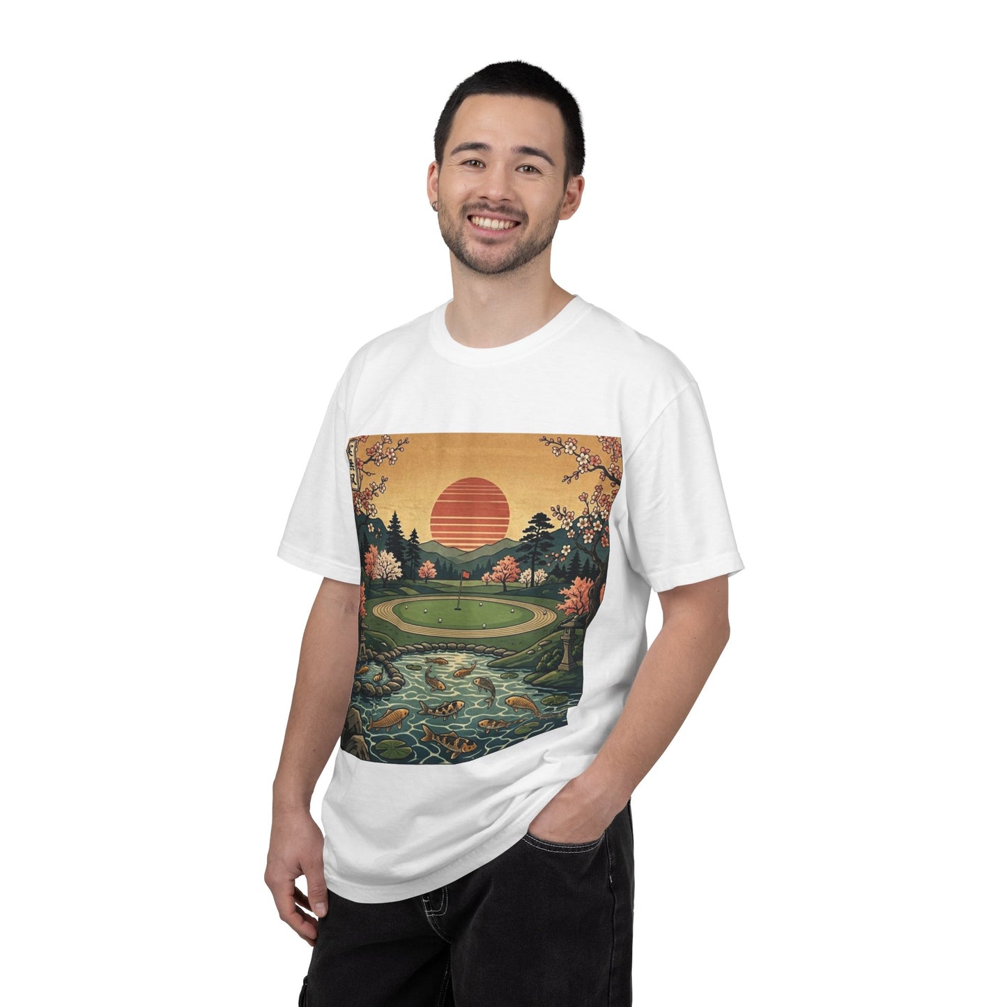 Zen Spot Golf Custom Vintage Scenic Golf Course Sunset Graphic T-Shirt