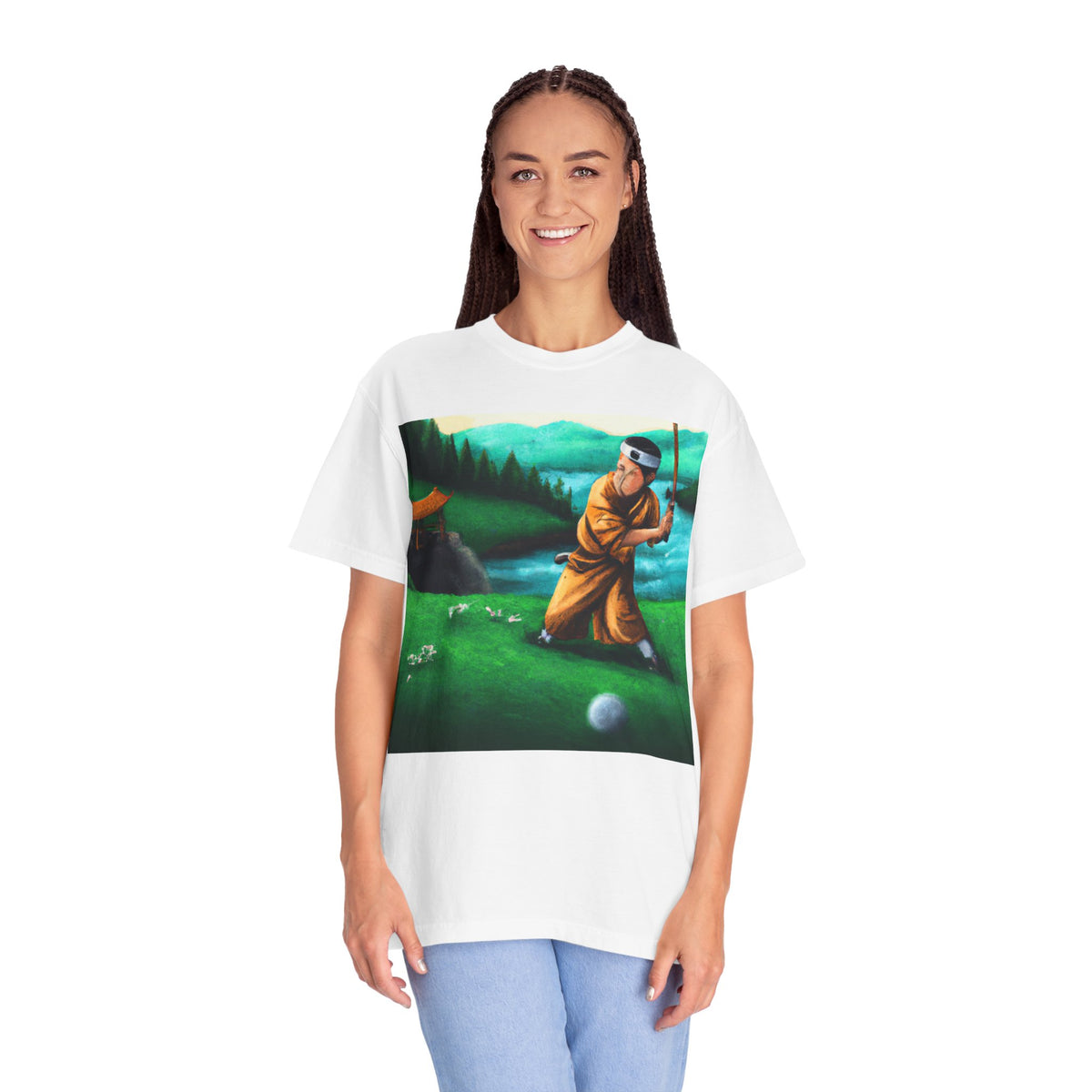 Monk Golfer Oil Painting Art Graphic T-Shirt