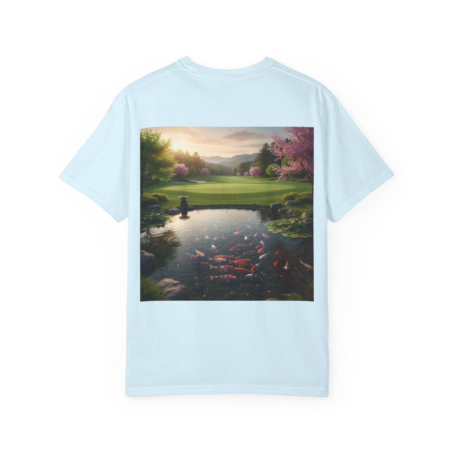 Zen Spot Golf Custom Koi Pond Sunset Graphic T-Shirt