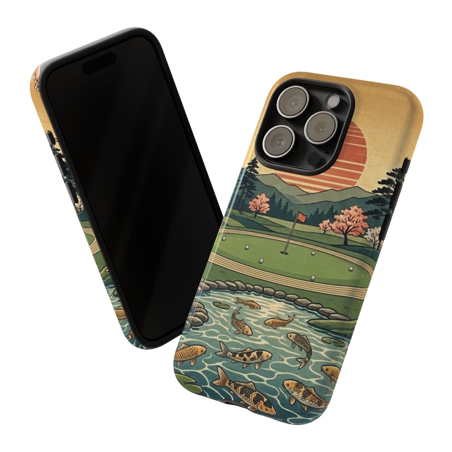 Golf Koi Pond Phone Case — Vintage Sunset Golf Course Design