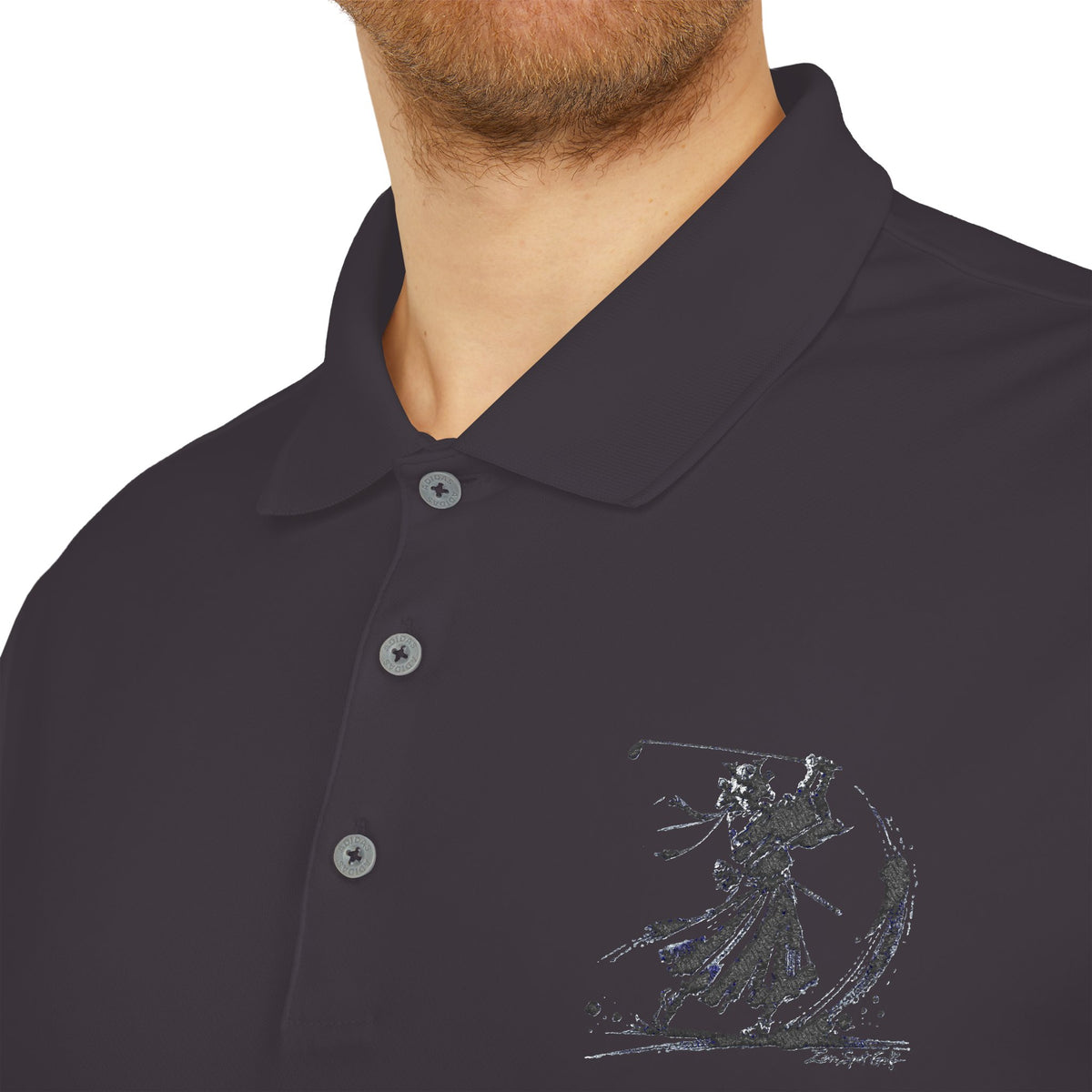 Ink Brush Stroke Samurai Golfer Zanshin Polo