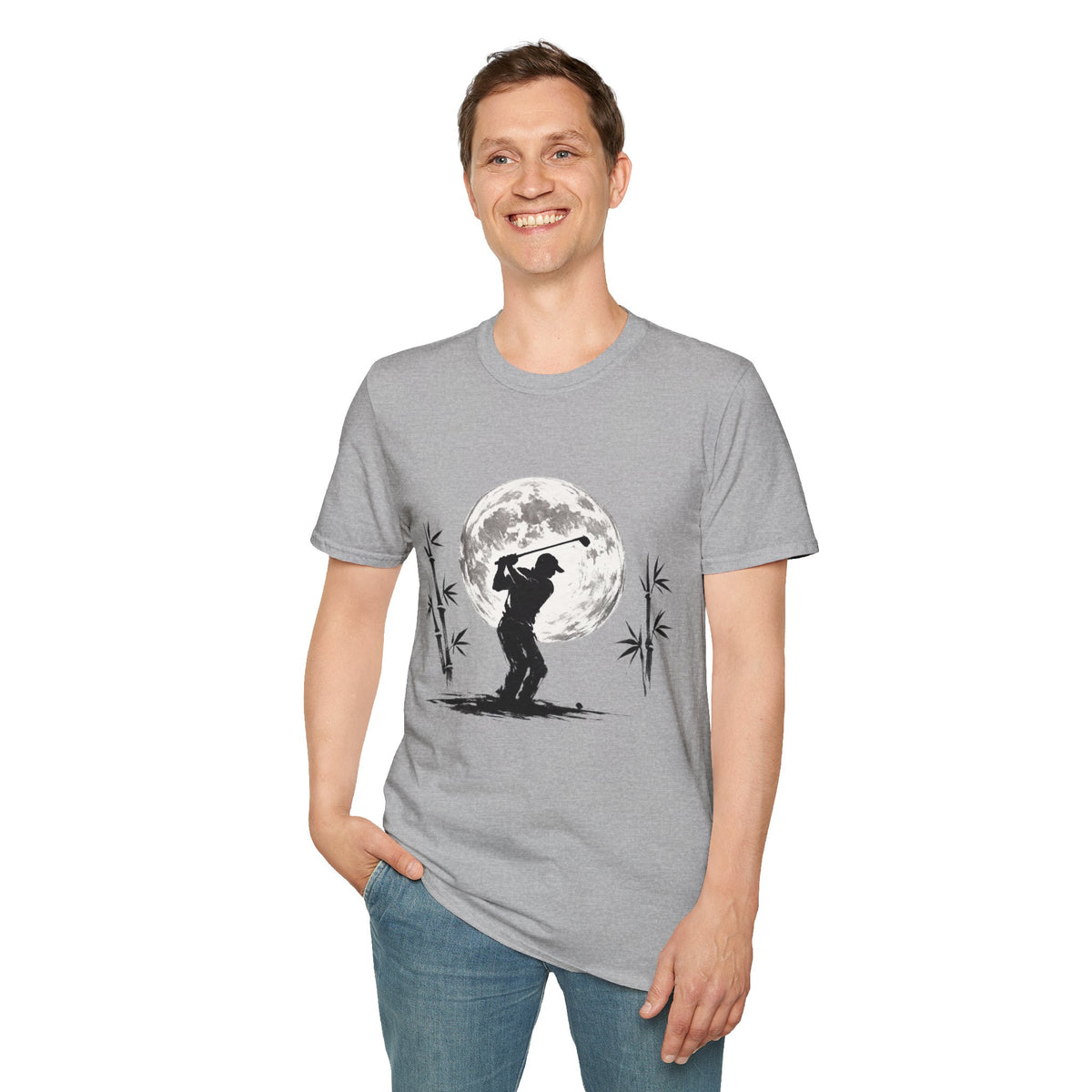 Golf Silhouette T-Shirt — Golfer Swing Moon Graphic