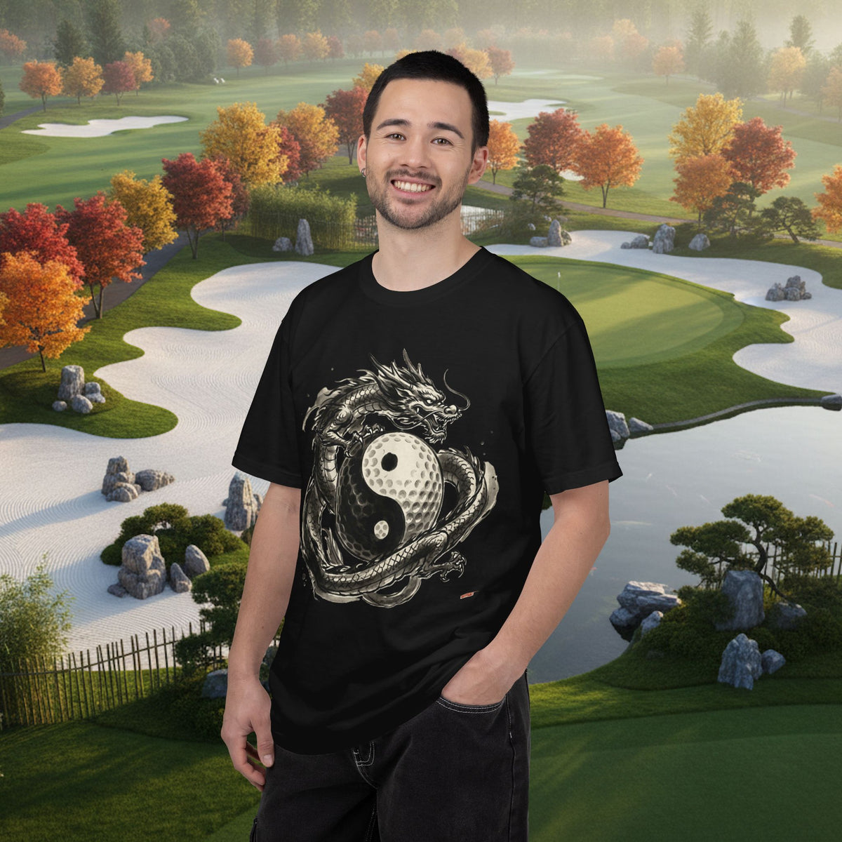 Yin Yang Golf Ball Dragon Golf Tee — Asian Ink Dragon Golf Ball T-Shirt