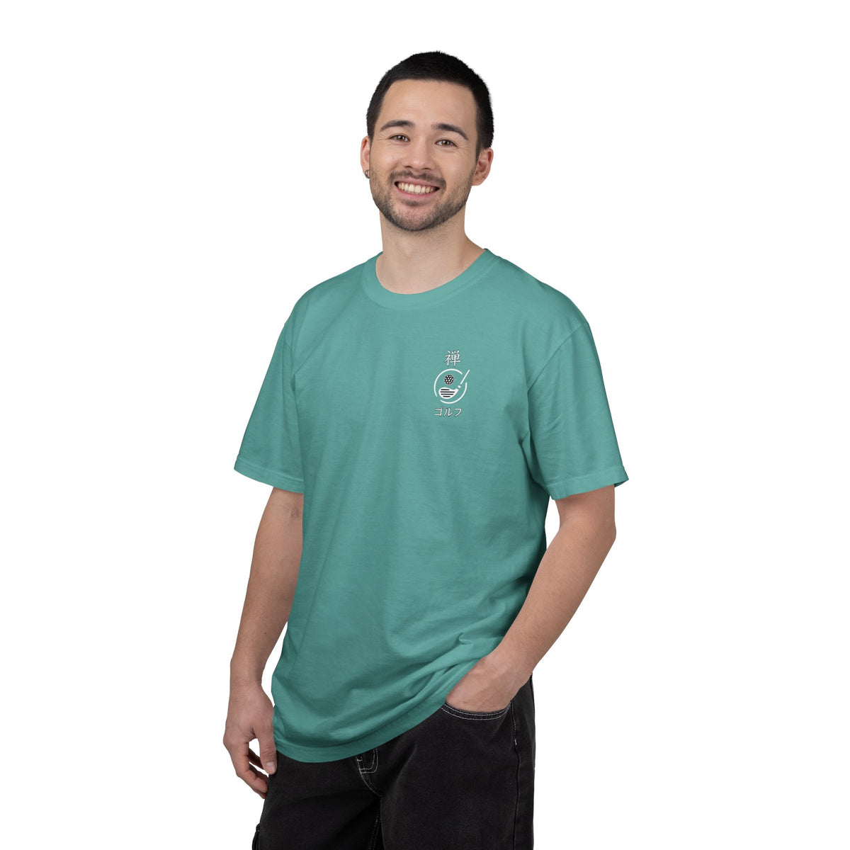 Japanese Kanji Zen Golf Chest and Back Graphic T‑Shirt