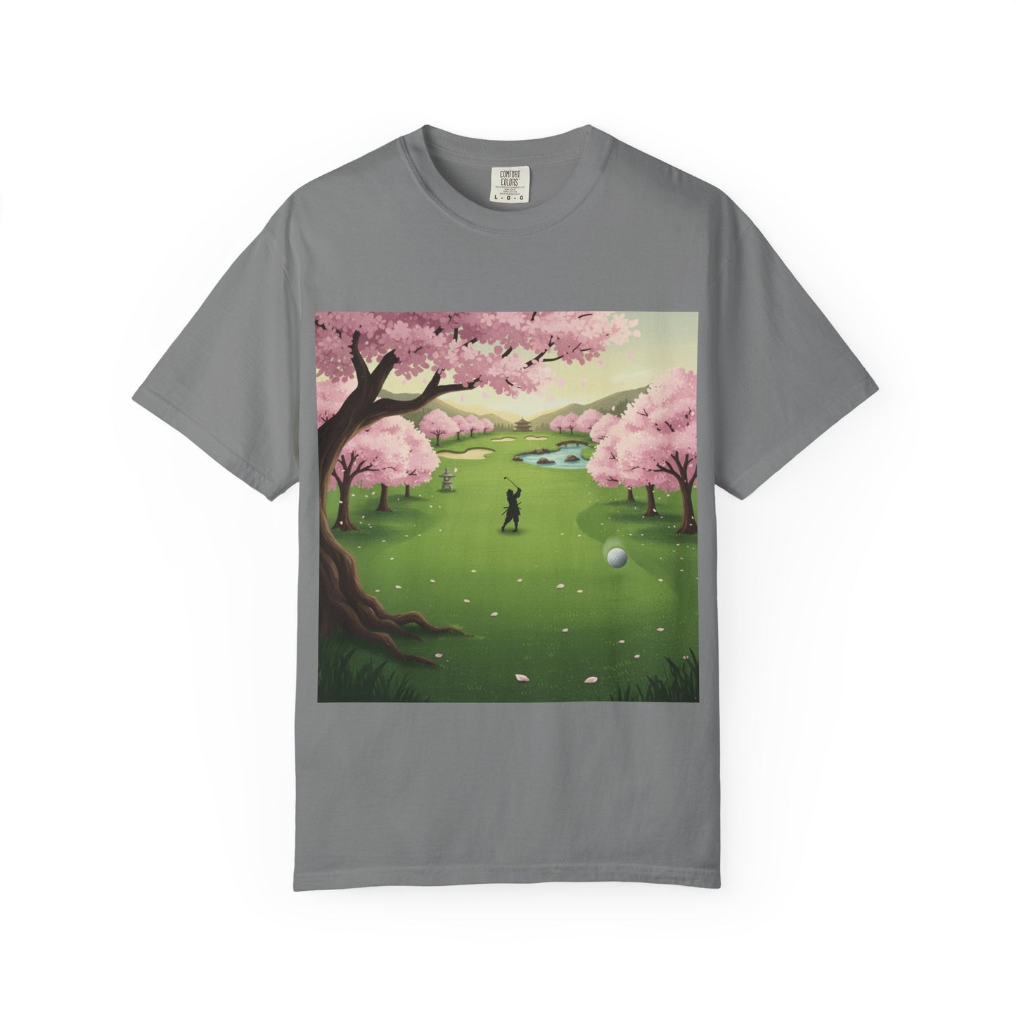 Zen Spot Customized Comfort Colors Golf Course Cherry Blossom T-Shirt – Scenic Golfer Graphic Tee