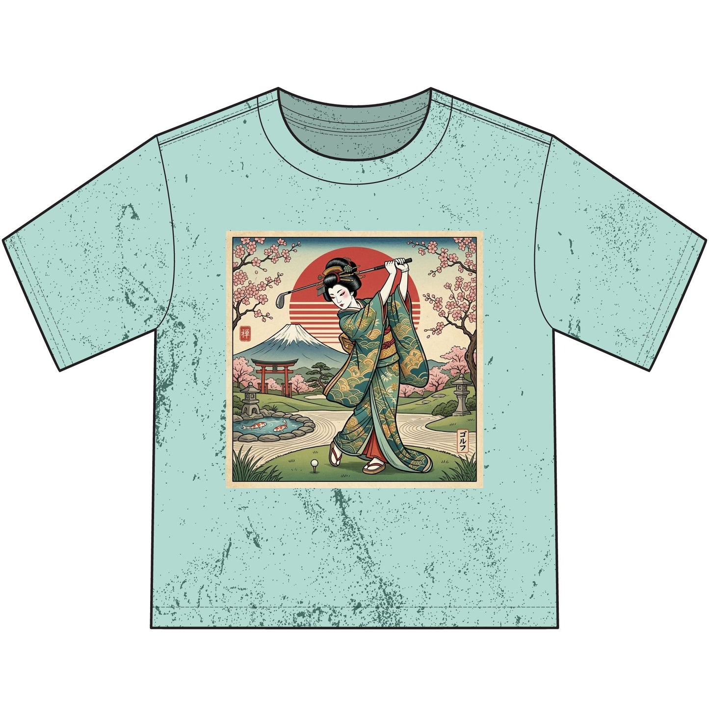 Japanese Geisha Golfer Vintage Scene Youth T-Shirt