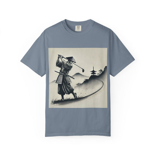 Zen Spot Customized Comfort Colors Samurai Golf T-Shirt — Vintage Japanese Golf Warrior Art