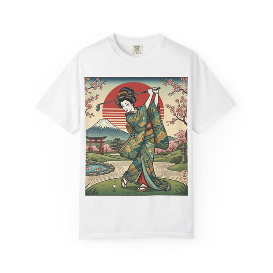 Zen Spot Customized Comfort Colors Geisha Sunset T-Shirt — Vintage Japanese Kimono Art Tee