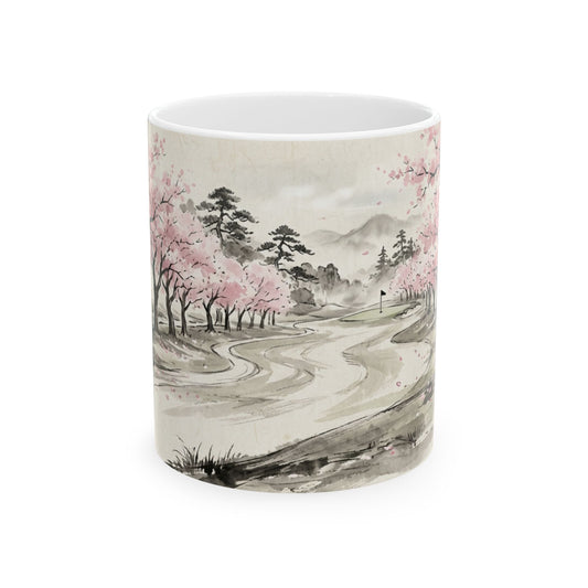 Zen Spot Golf Custom Cherry Blossom Golf Course Ceramic Mug Japanese Sakura Tea Coffee Cup (11oz/15oz)