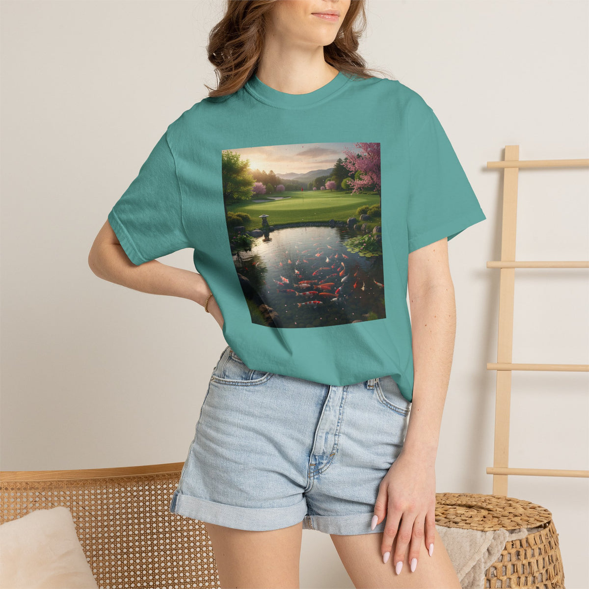 Zen Koi Pond Golf Course Sunset Graphic T-Shirt