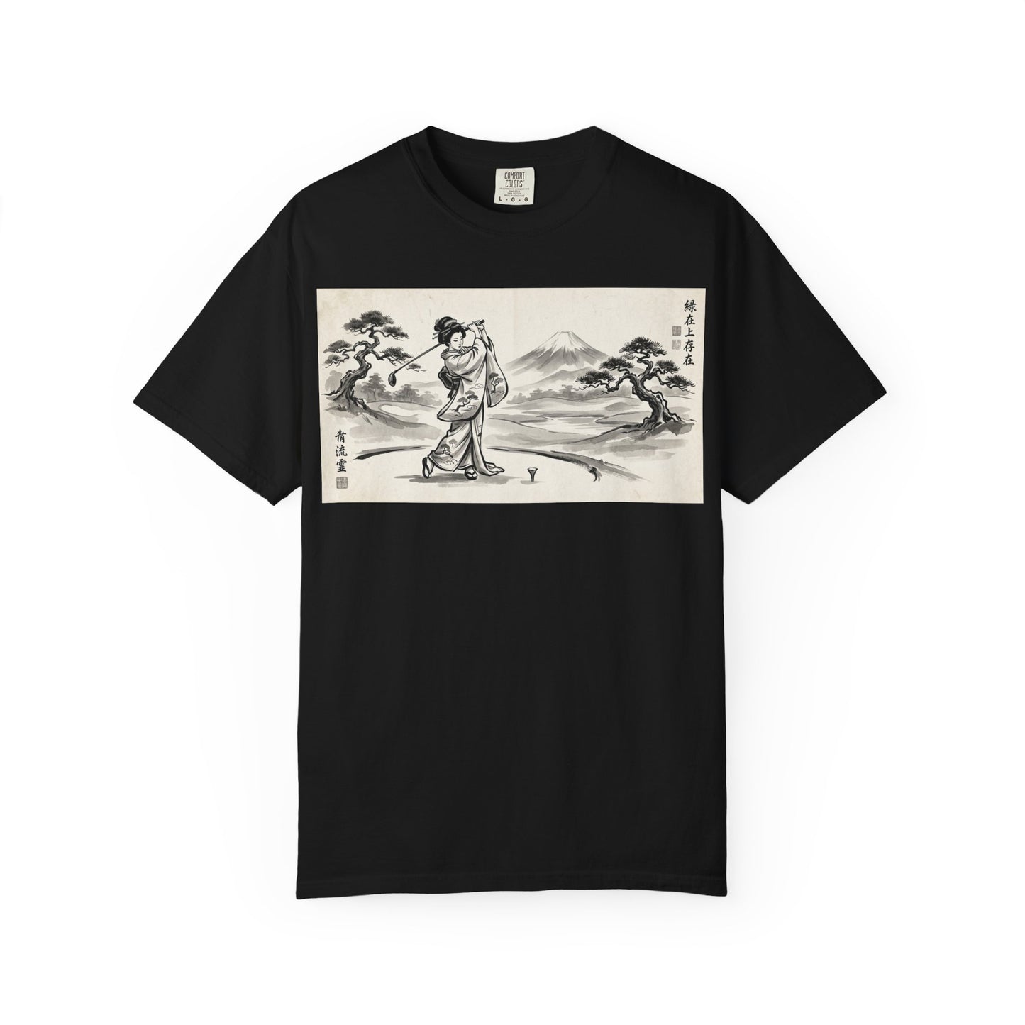 Zen Spot Golf Custom Vintage Geisha Golfer & Mount Fuji Graphic T-Shirt