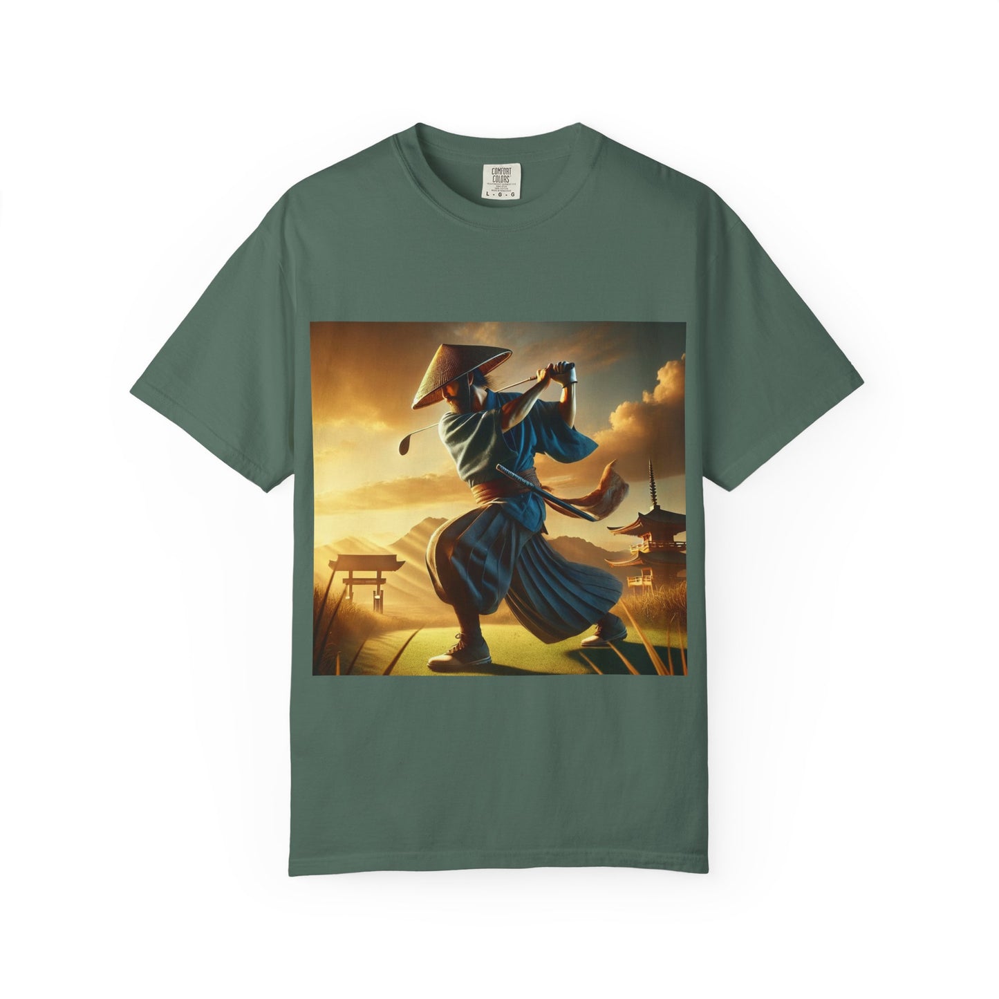 Zen Spot Golf Custom Vintage Martial Arts Samurai Golfer Sunset Graphic T-Shirt