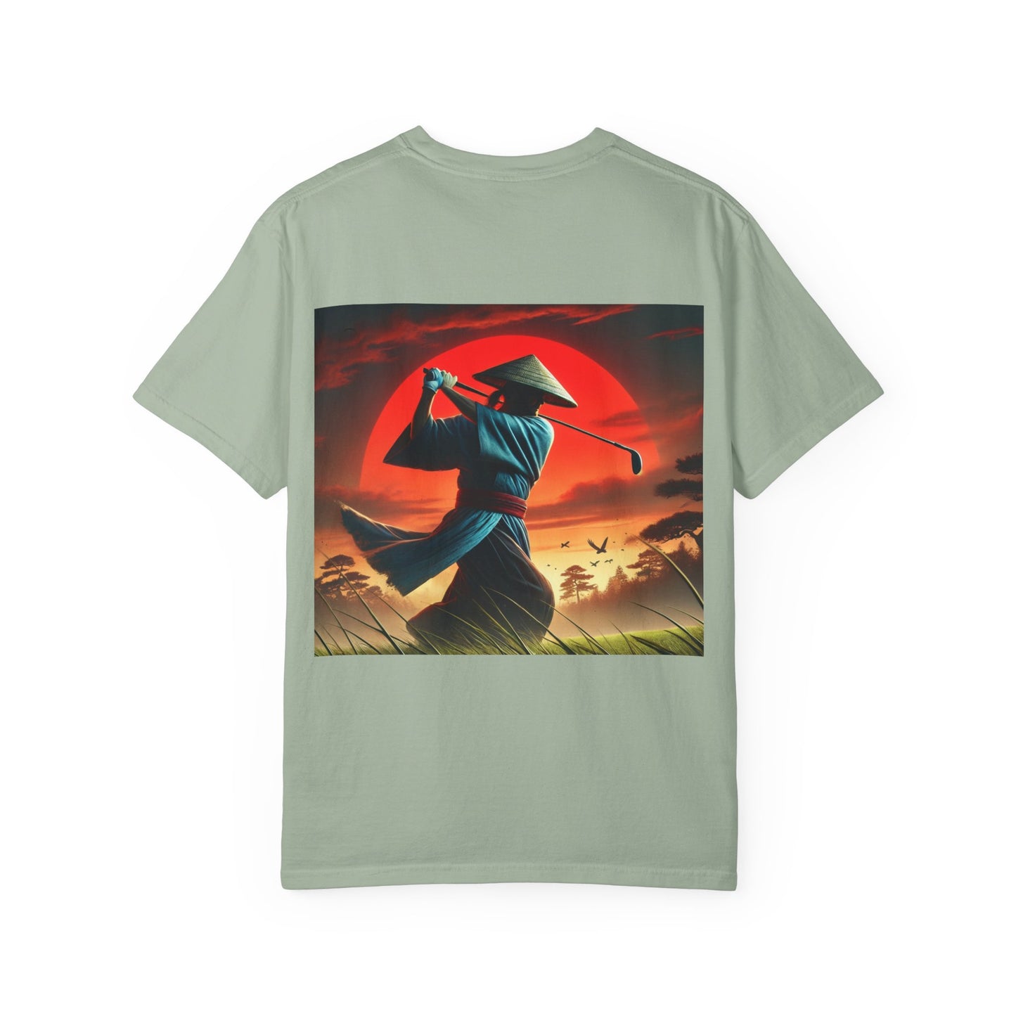 Zen Spot Golf Custom Sunset Warrior Samurai Golfer Graphic T-Shirt