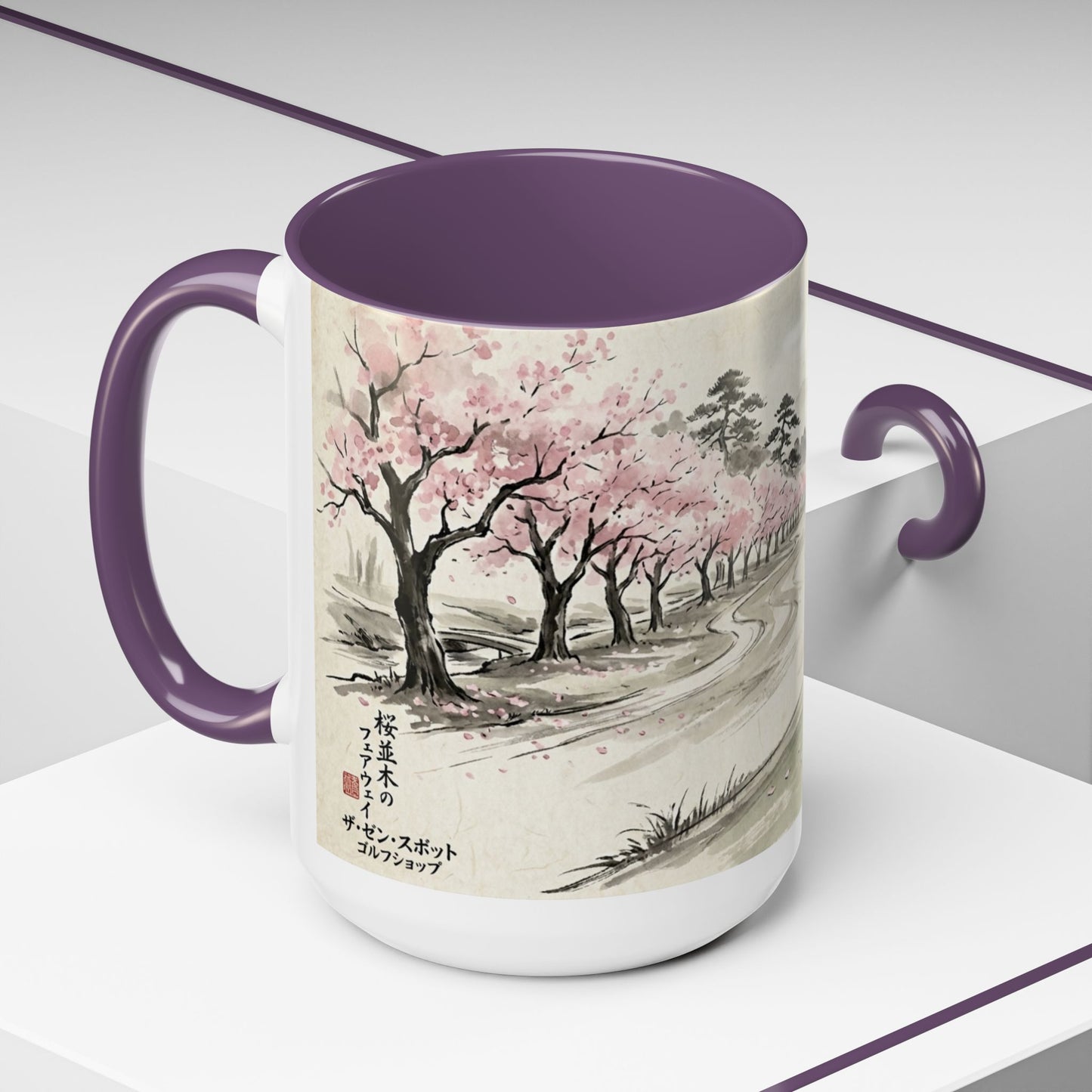 Zen Spot Golf Custom Cherry Blossom Golf Mug Scenic Sakura Golf Course Coffee Cup (11/15 oz)