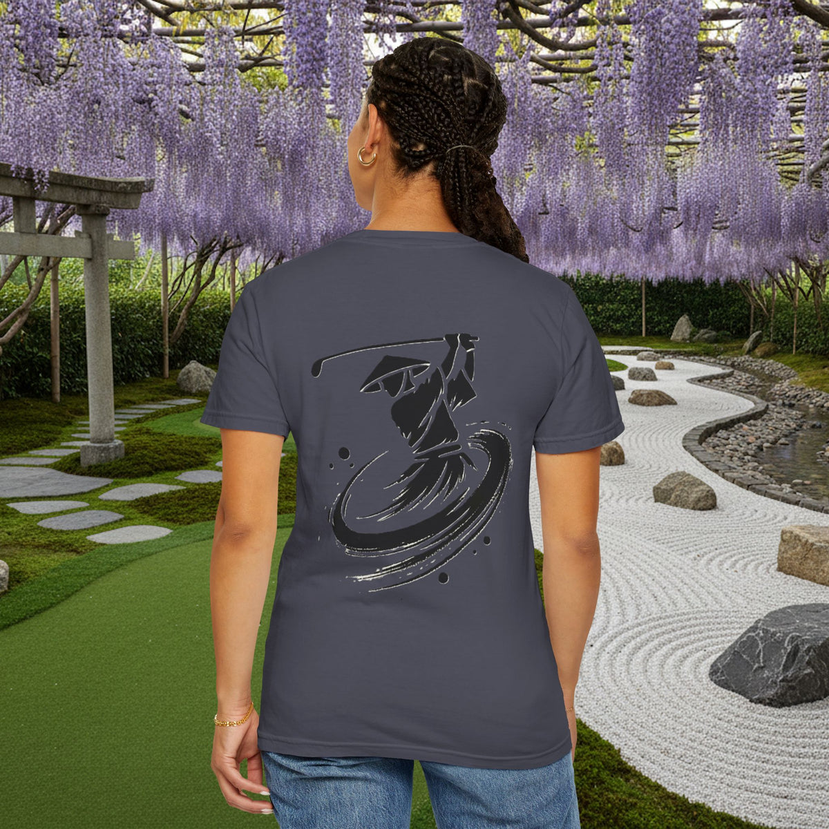 Brushstroke Golfer Kendo Swing Chest and Back Graphic T‑Shirt