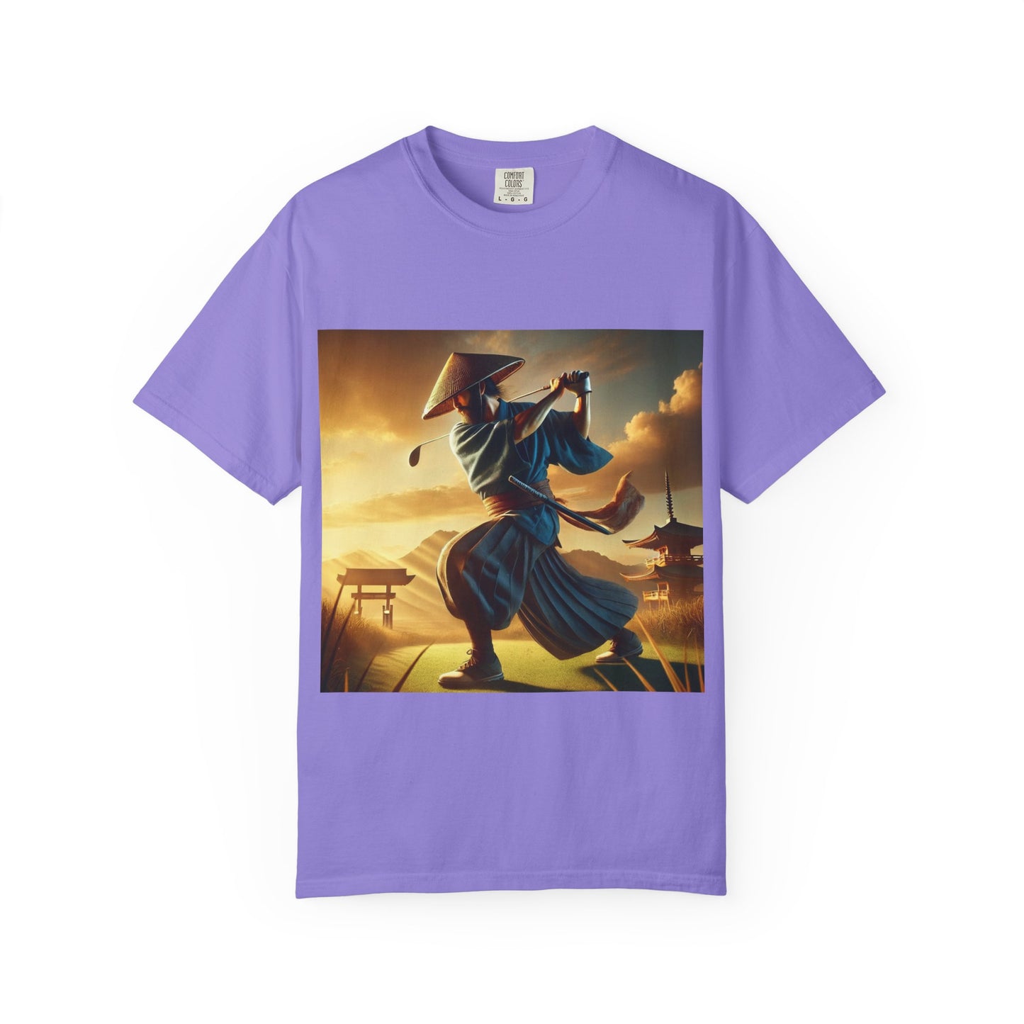 Zen Spot Golf Custom Vintage Martial Arts Samurai Golfer Sunset Graphic T-Shirt