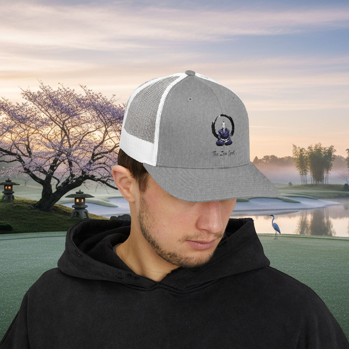 Embroidered Meditation Samurai Golfer Trucker Hat