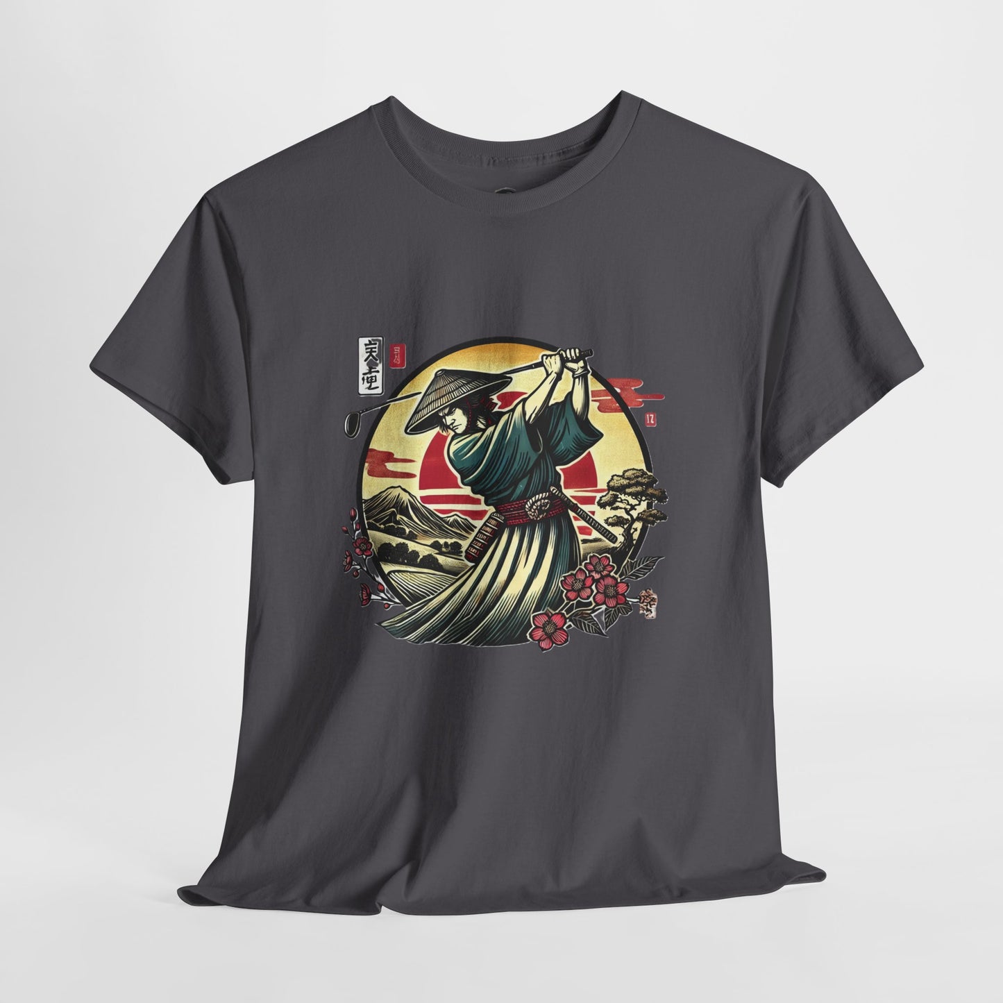 Zen Spot Customized Gildan Samurai Golfer Sunset T‑Shirt — Japanese Warrior Graphic Tee