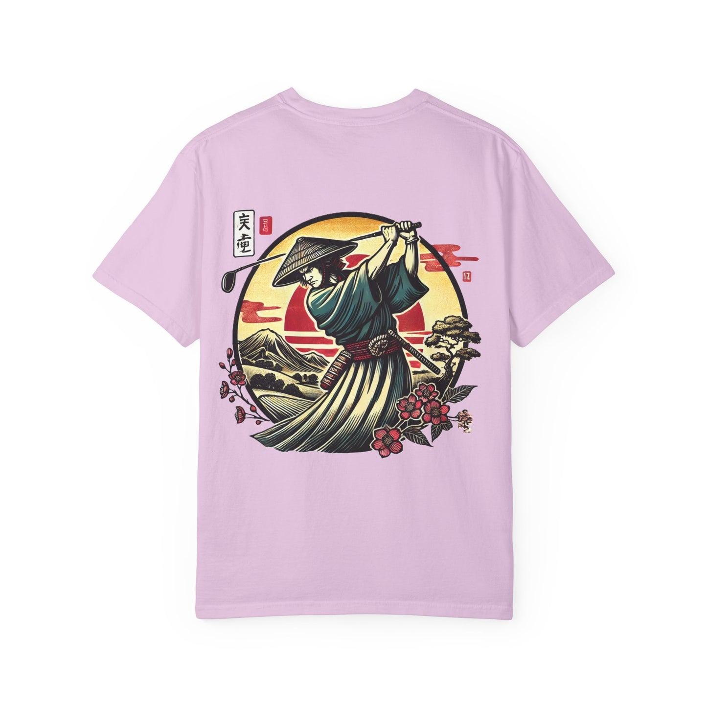 Zen Spot Golf Custom Japanese Warrior Samurai Golfer Sunset Graphic T-Shirt