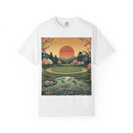 Zen Spot Customized Comfort Colors Golf Sunset T-Shirt — Vintage Scenic Course Graphic